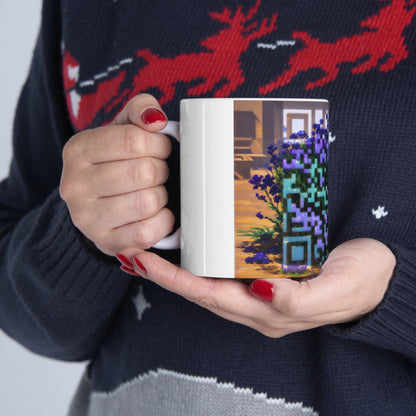 Mug | Lavender Flower Ceramic Coffee Mug | AI Generated QR Code Art - Moikas