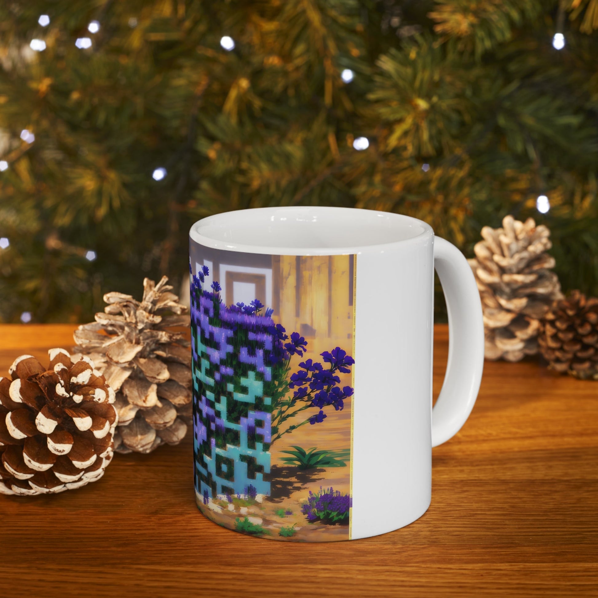 Mug | Lavender Flower Ceramic Coffee Mug | AI Generated QR Code Art - Moikas