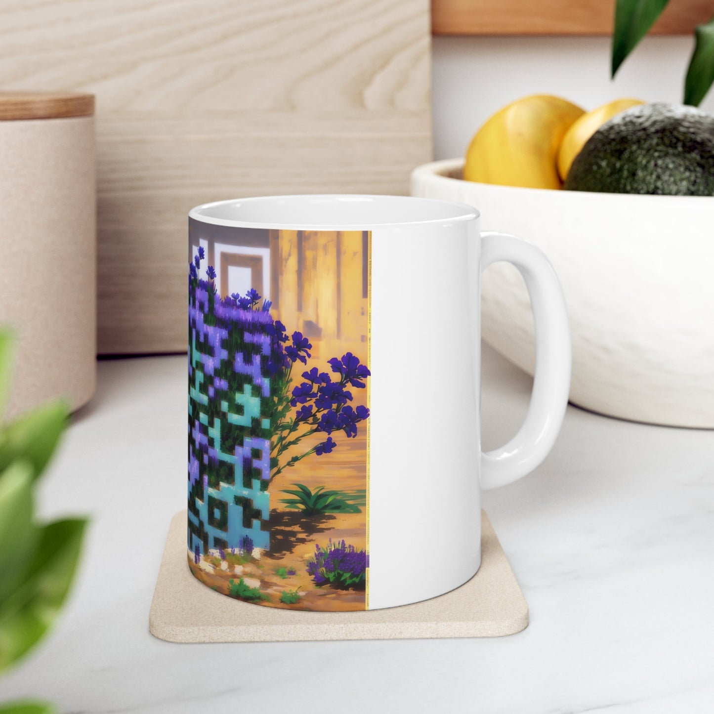 Mug | Lavender Flower Ceramic Coffee Mug | AI Generated QR Code Art - Moikas